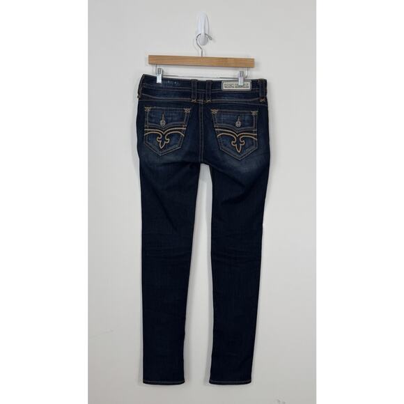 Rock Revival Calli Skinny Jeans Women's Size 30 Blue Embroidered Dark Wash - Picture 7 of 14